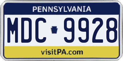 PA license plate MDC9928