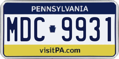 PA license plate MDC9931