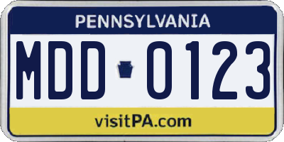 PA license plate MDD0123