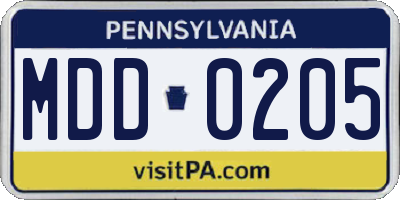 PA license plate MDD0205