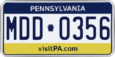 PA license plate MDD0356