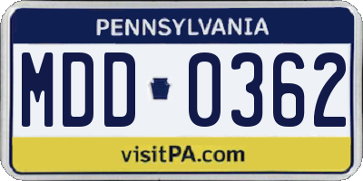 PA license plate MDD0362