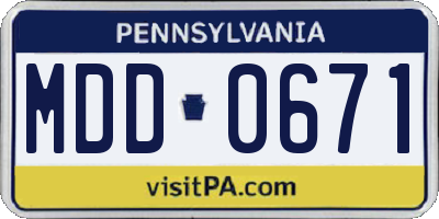 PA license plate MDD0671