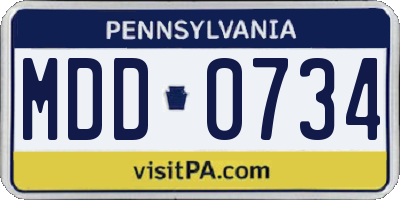 PA license plate MDD0734