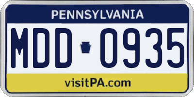 PA license plate MDD0935