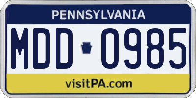 PA license plate MDD0985