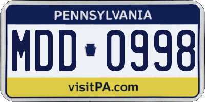 PA license plate MDD0998
