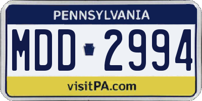 PA license plate MDD2994