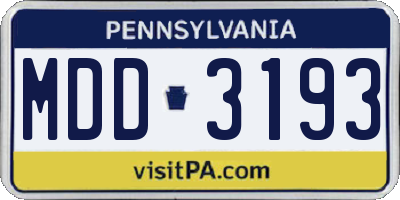 PA license plate MDD3193