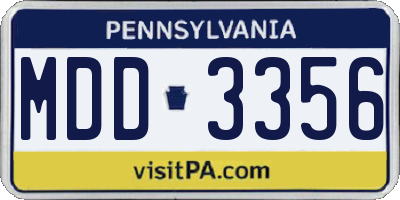 PA license plate MDD3356