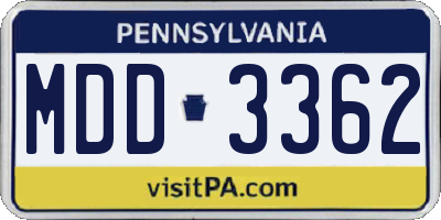 PA license plate MDD3362