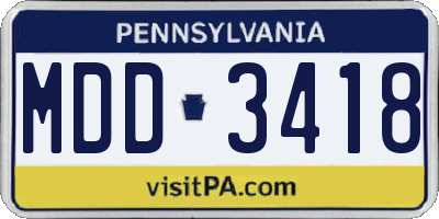 PA license plate MDD3418