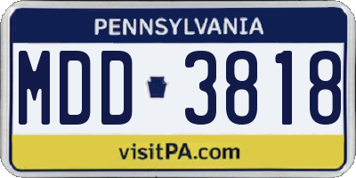 PA license plate MDD3818