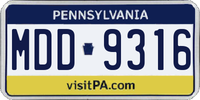 PA license plate MDD9316