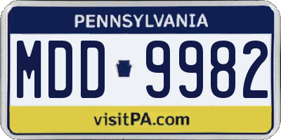 PA license plate MDD9982