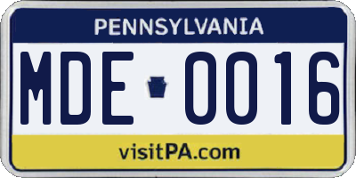 PA license plate MDE0016