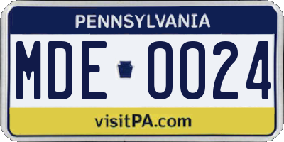 PA license plate MDE0024