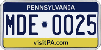 PA license plate MDE0025