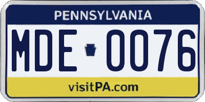 PA license plate MDE0076