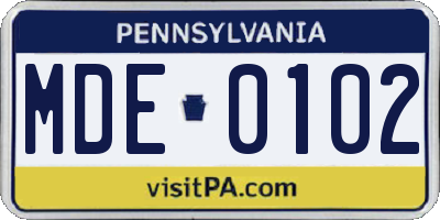 PA license plate MDE0102
