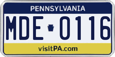 PA license plate MDE0116
