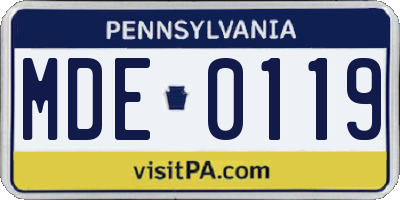 PA license plate MDE0119