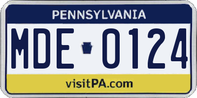PA license plate MDE0124