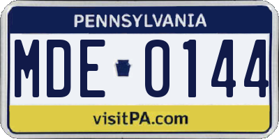 PA license plate MDE0144
