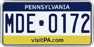 PA license plate MDE0172