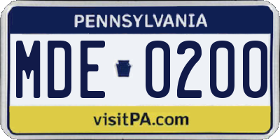 PA license plate MDE0200