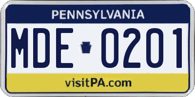 PA license plate MDE0201