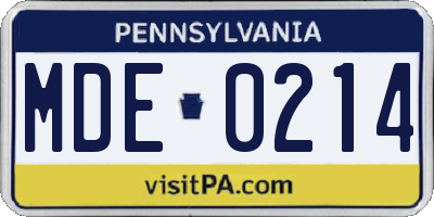 PA license plate MDE0214