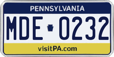 PA license plate MDE0232