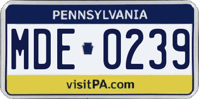 PA license plate MDE0239