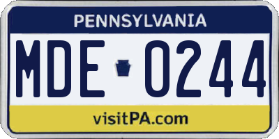 PA license plate MDE0244