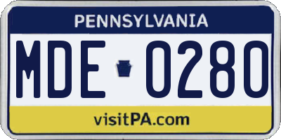 PA license plate MDE0280