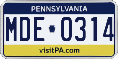 PA license plate MDE0314