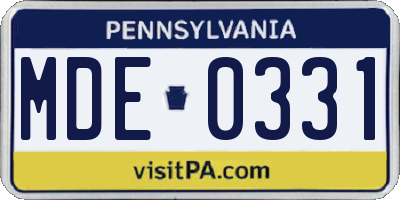 PA license plate MDE0331