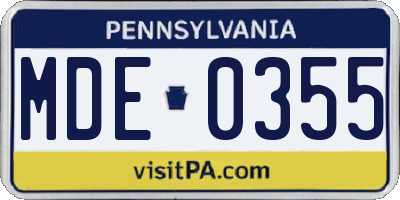 PA license plate MDE0355