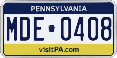 PA license plate MDE0408