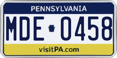 PA license plate MDE0458