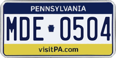 PA license plate MDE0504