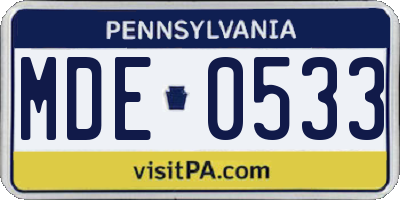PA license plate MDE0533
