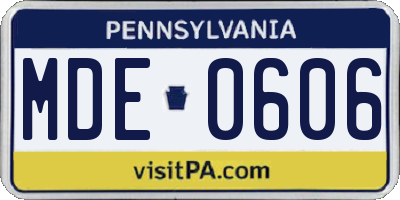 PA license plate MDE0606