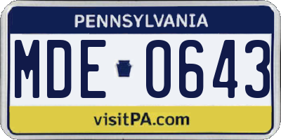 PA license plate MDE0643