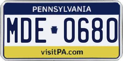 PA license plate MDE0680