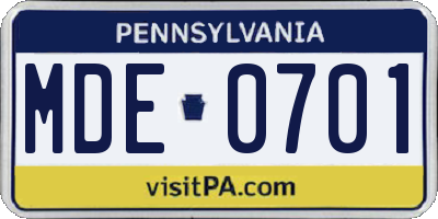 PA license plate MDE0701