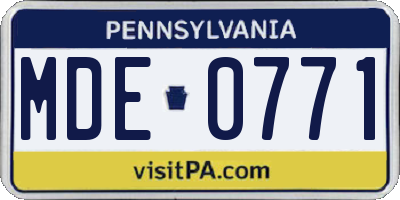 PA license plate MDE0771