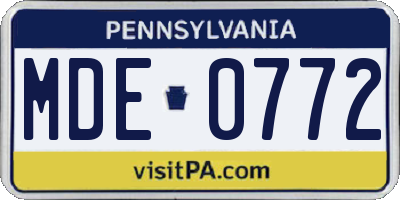 PA license plate MDE0772
