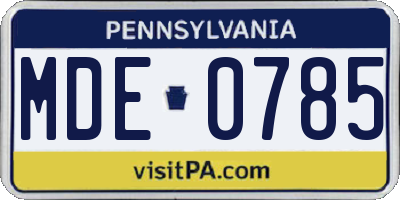 PA license plate MDE0785